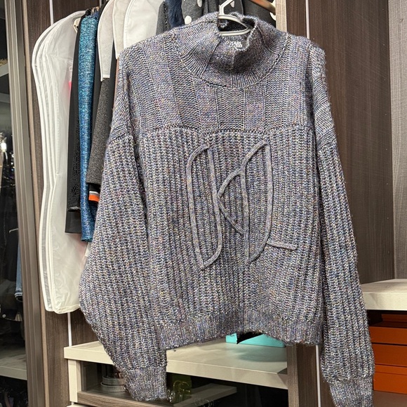 Karl Lagerfeld Gray Metallic Textured Turtleneck Sweater